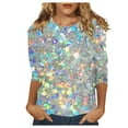 thumbnail image 1 of Women's Summer Sparkle Sequin Tshirt 3/4 Sleeve Casual Crew Neck Dressy Blouses Trendy 2025 Loose Fit Floral Pullover Tops, 1 of 5