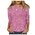 thumbnail image 1 of Women's Summer Sparkle Sequin Tshirt 3/4 Sleeve Casual Crew Neck Dressy Blouses Trendy 2025 Loose Fit Floral Pullover Tops, 1 of 5
