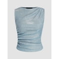 thumbnail image 1 of Women's Summer Sparkle Sequins Tank Top Crew Neck Ruched Asymmetrical Glitter Cami Streetwear, 1 of 5
