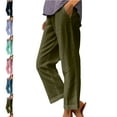 thumbnail image 1 of Women's Summer/Spring And Solid Color Elastic Waist Cotton Linen Versatile Straight Tube Casual Wide Leg Pants Linen Pants Women Plus Size Army Green 2XL, 1 of 8