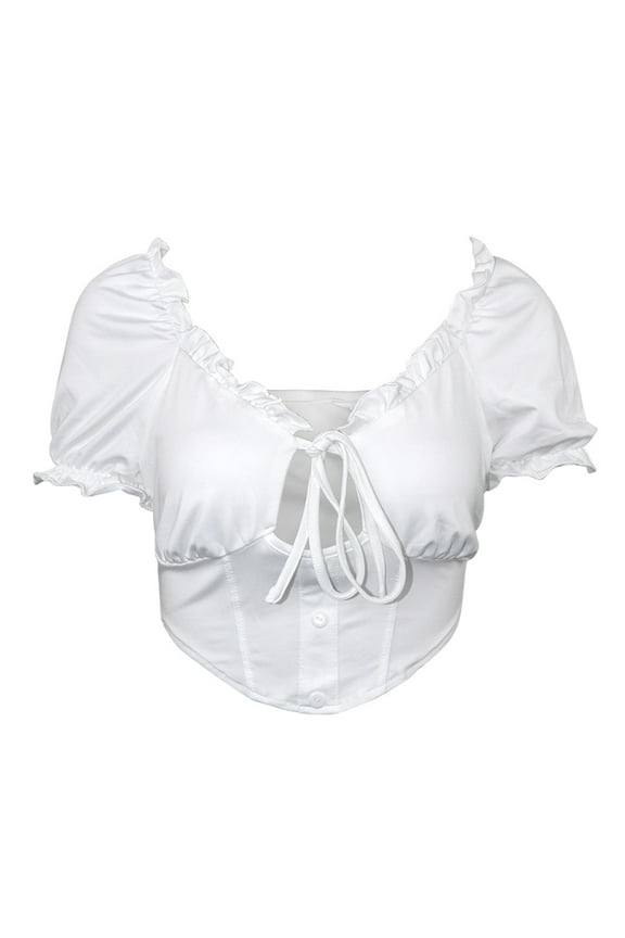 Women's Summer Square Neck Drawstring Front Crop Top Blouse Blossomir