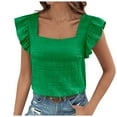 thumbnail image 1 of Women's Summer Square Neck T-Shirt Casual Flying Sleeves Blouse Soft Breathable Comfortable Versatile Stylish Top, 1 of 2