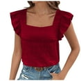 thumbnail image 1 of Women's Summer Square Neck T-Shirt Casual Flying Sleeves Blouse Soft Breathable Comfortable Versatile Stylish Top, 1 of 2