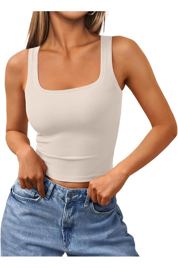 Women's Summer Square Neck Tank Tops Workout Cropped Ribbed Summer Camisole Sleeveless Clothes