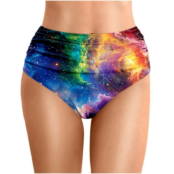 Women's Summer Star Print Tummy Waist Length Pleated Beach Double Briefs Swim Bottoms L Swim Pants for Girls Girls Swim Bottoms Short Swimsuits for Women Toddler Girls Swim Bottoms Short Swim Shorts