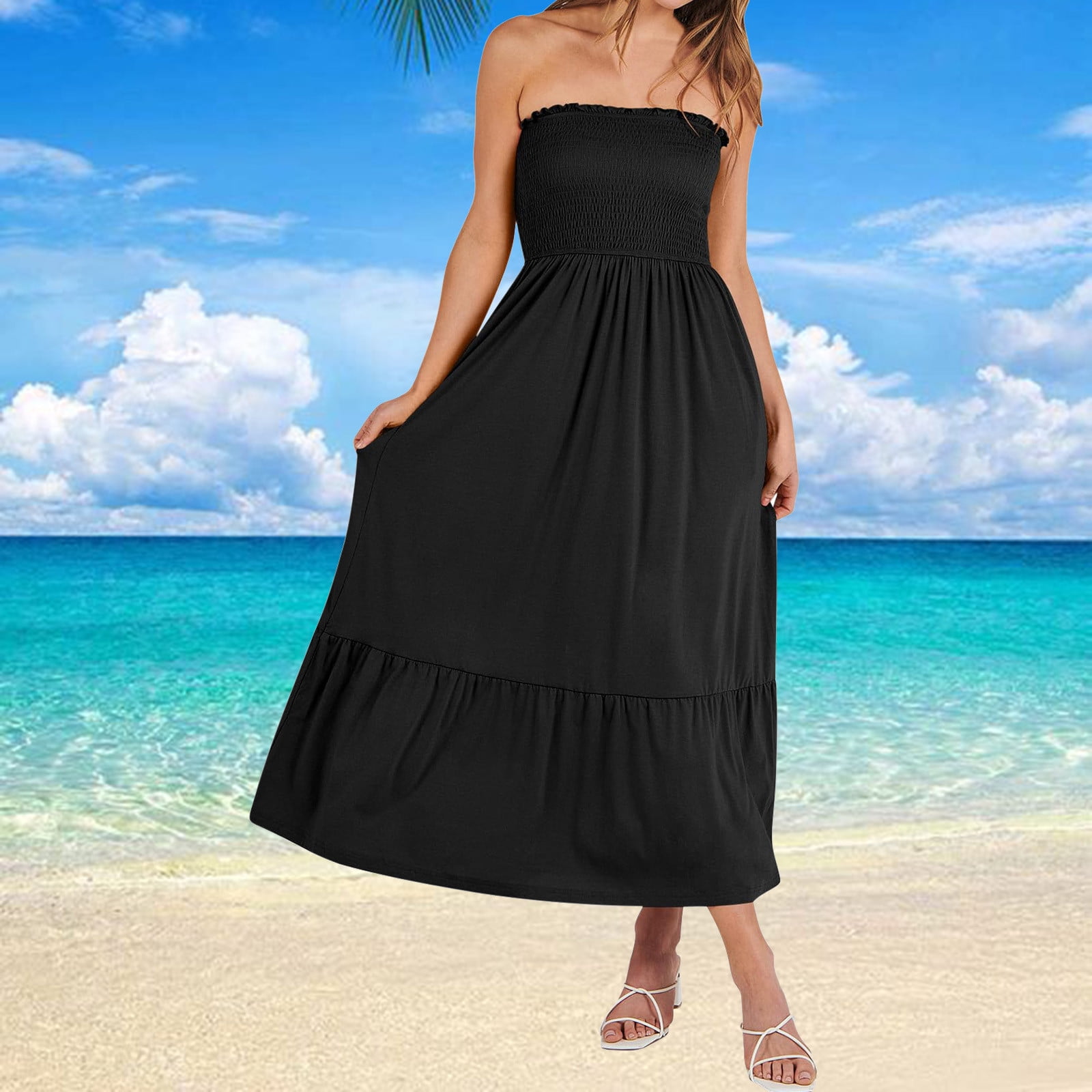 chinese dress ladies Boho Bandeau Maxi Dress – Strapless Off-Shoulder Fit & Flare Dress – Boho  Beach Hut main image 0