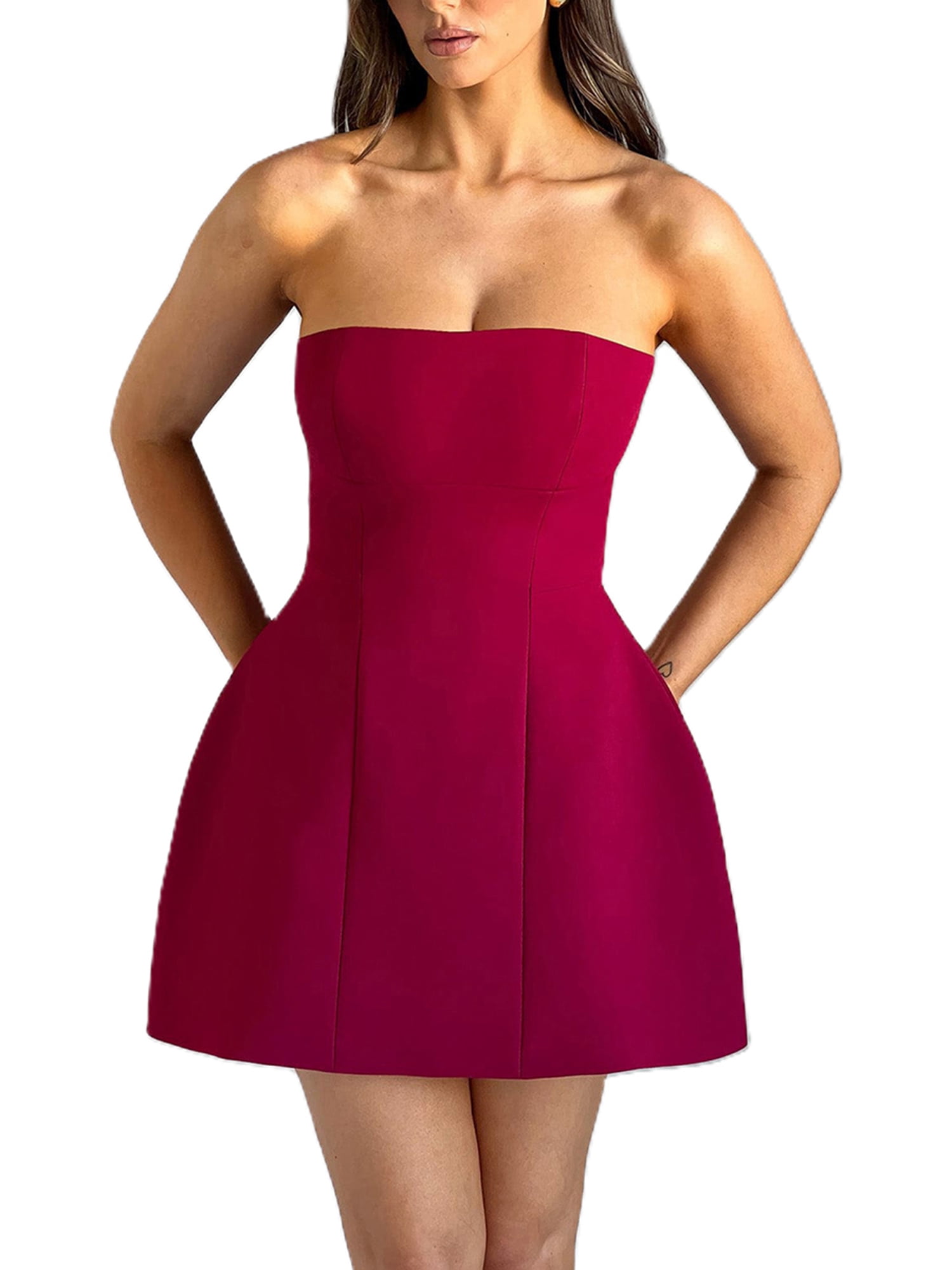 Women's Summer Strapless Tube Dress Sexy Off Shoulder A-line Mini Dress  Backless Bodycon Dresses Cocktail Party Going Out Dress - Walmart.com