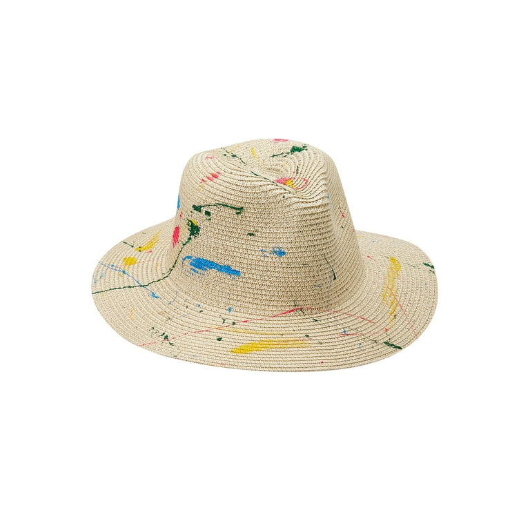 Straw Sun Hat - Wide Brim Beach Hat with Tie Dye - Mens or Womens