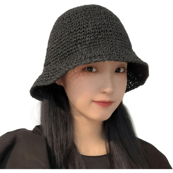 Women's Summer Straw Panama Hat Wide Brim Foldable Beach Sun Hat Breathable Sun Cap