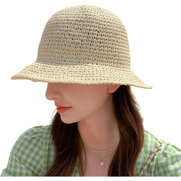 Women's Summer Straw Panama Hat Wide Brim Foldable Beach Sun Hat Breathable Sun Cap