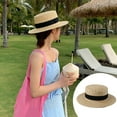 thumbnail image 1 of Women's Summer Straw Sun Hat, Flat Top, Wide Brim, UV Protection, Breathable, Portable 56-58cm, Black/White, for Beach Seaside, 1 of 6