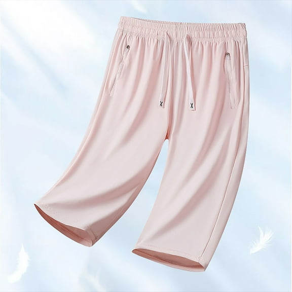 Women's Summer Stretch Active Pants, High Waisted Breathable Quick Drying Trousers, Loose Fit Casual Capri Pants with Side Pockets for Sports, Workout and Outdoor Activities Pink L