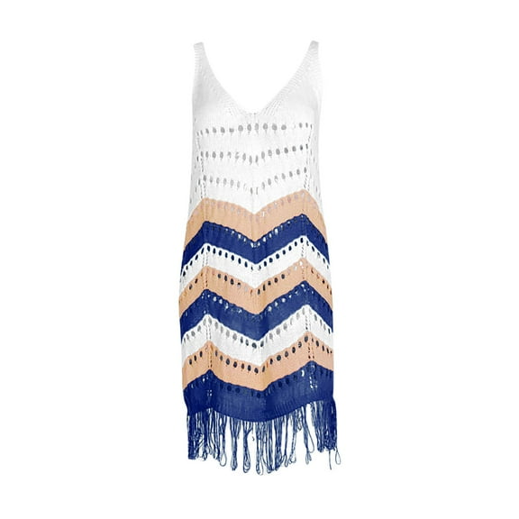 ZQUUVOU Women's Summer Stripe Dress Sleeveless V-Neck Dress Blue