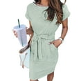 thumbnail image 1 of Women's Summer Striped Short Sleeve T Shirt Dress Casual Tie Waist with Pockets, 1 of 6