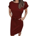 thumbnail image 1 of Women's Summer Striped Short Sleeve T Shirt Dress Casual Tie Waist with Pockets, 1 of 5