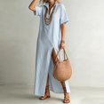thumbnail image 1 of Women's Summer Striped Splited Maxi Casual Dress Short Sleeve V Neck Split Hem Boho Beach Vacation Dresses L, 1 of 5