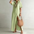 thumbnail image 1 of Women's Summer Striped Splited Maxi Casual Dress Short Sleeve V Neck Split Hem Boho Beach Vacation Dresses M, 1 of 6