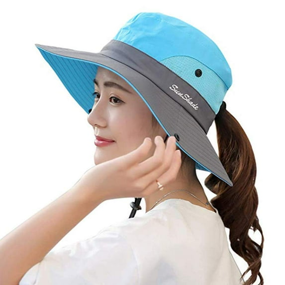 Women's Summer Sun Bucket Hats UV Protection Safari Hiking Wide Brim Beach Foldable Mesh Fishing Cap