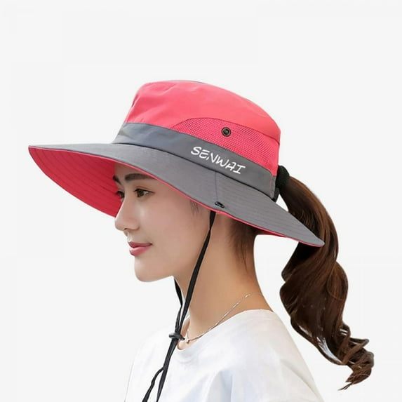 Women's Summer Sun Bucket Hats UV Protection Safari Hiking Wide Brim Beach Foldable Mesh Fishing Cap