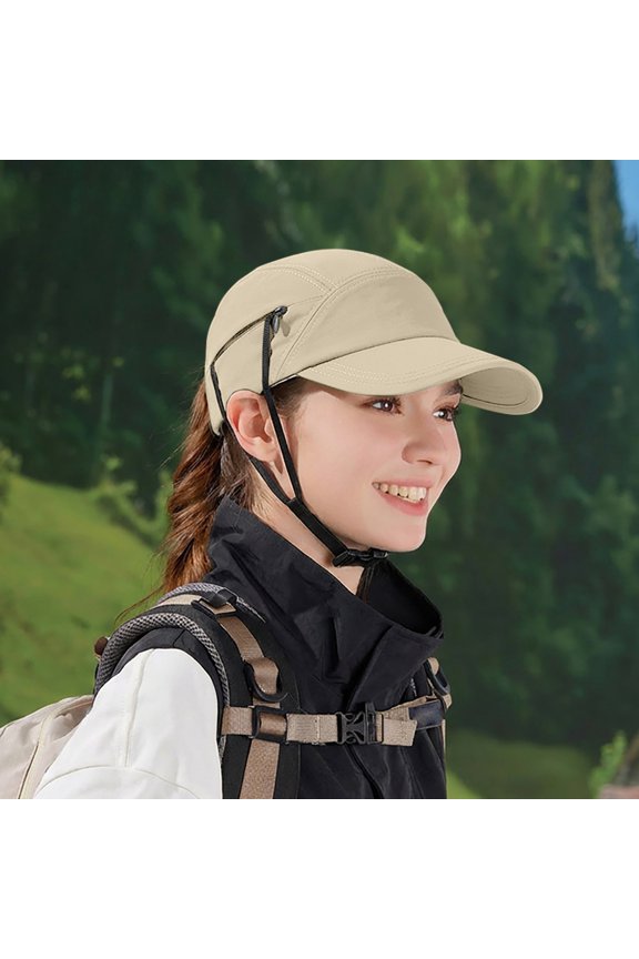 Women's Summer Sun Hat, Breathable Baseball Cap for Outdoor Hiking and Riding, Lightweight Sun Hat with Hidden Windproof Chin Strap, Surf Hat for Beach, Daily Wear Beige
