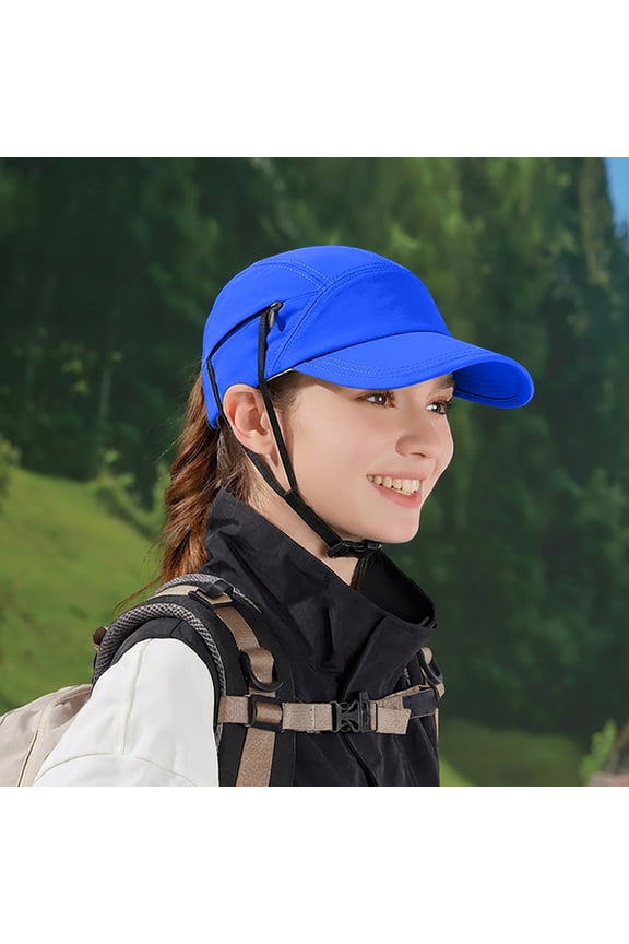 Women's Summer Sun Hat, Breathable Baseball Cap for Outdoor Hiking and Riding, Lightweight Sun Hat with Hidden Windproof Chin Strap, Surf Hat for Beach, Daily Wear Blue