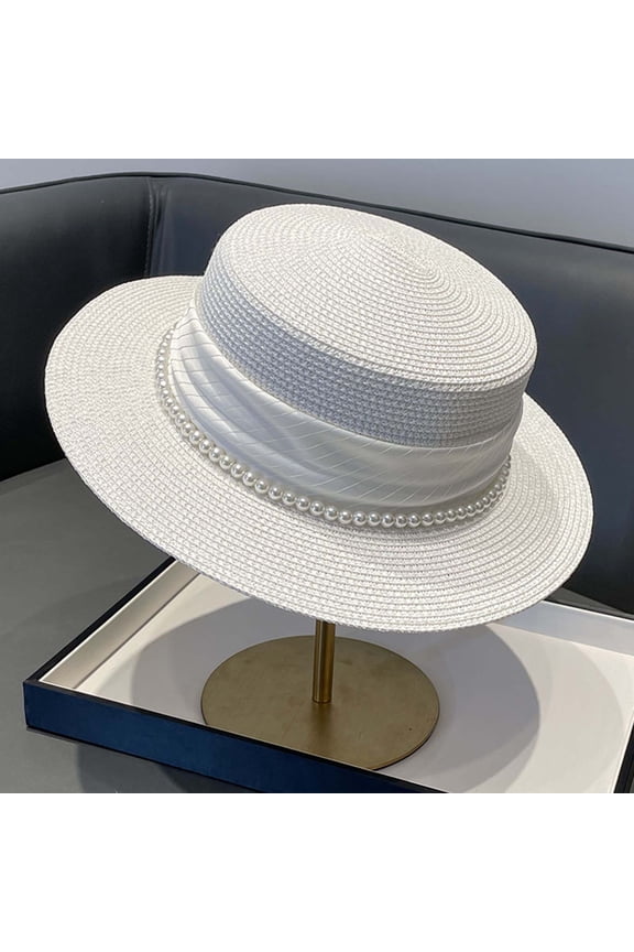 Women's Summer Sun Hat With Pearl And Adjustable Tie For Outdoor Beach Vacation Casual Wear Dishono Hat Natural Light Visor Visor for Women Forestry Hat Hike Hat Mark Hat Low Profile Fedora Women's