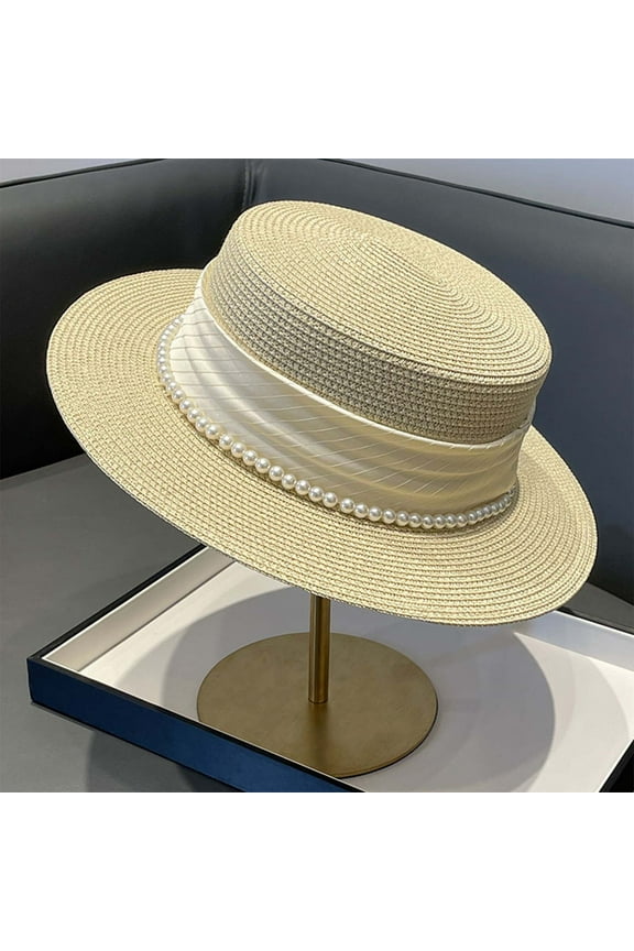 Women's Summer Sun Hat With Pearl And Adjustable Tie For Outdoor Beach Vacation Casual Wear Dishono Hat Natural Light Visor Visor for Women Forestry Hat Hike Hat Mark Hat Low Profile Fedora Women's