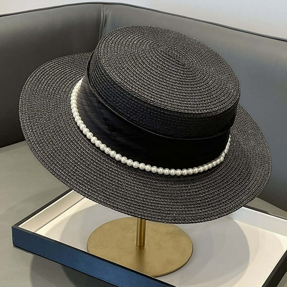 TYGHBN Women's Summer Sun Hat with Pearl and Adjustable Tie for Outdoor Beach Vacation Casual Wear Woman Beach Bags Hut Hat Old Man Hats Mens Farmer Hat Trendy Hats for Women Visors Women Headband