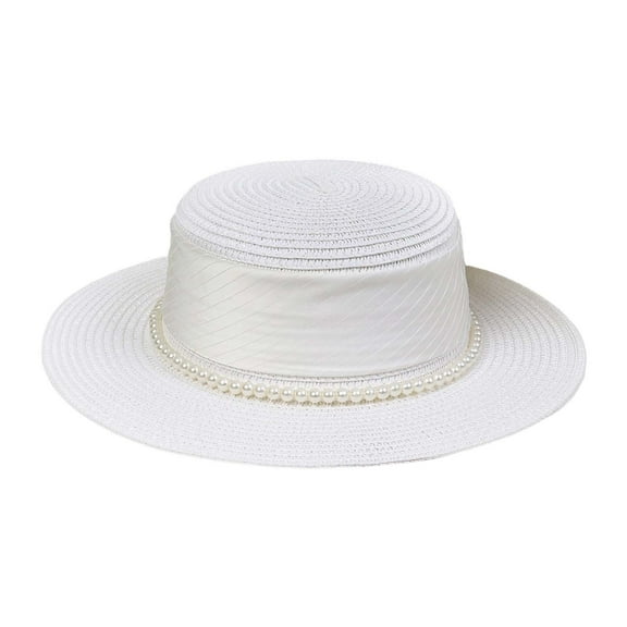 Women's Summer Sun Hat UPF 50  Wide Brim Pearl Decorated Adjustable Tie Beach Travel Outdoor Casual