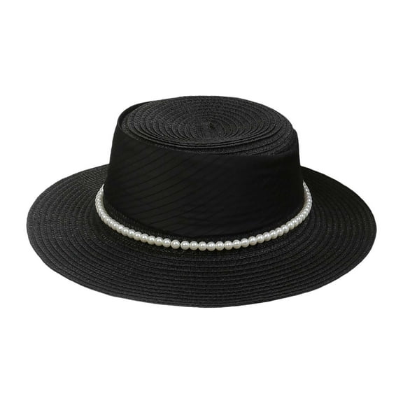 Women's Summer Sun Hat UPF 50  Wide Brim Pearl Decorated Adjustable Tie Beach Travel Outdoor Casual