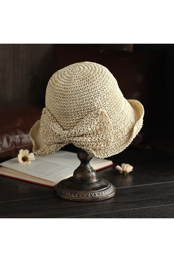 Women's Summer Sun Hat,Wide Brim Foldable Straw Beach Hat,Lightweight Breathable Visor Cap,UV Protection Casual Outdoor Travel Folding Sun Hat Beige A