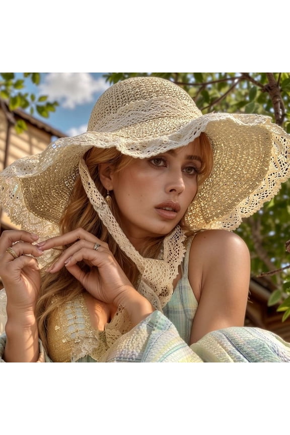 Women's Summer Sun Hat Wide Brim Straw Beach Hat With Lace Trim Adjustable Tie For Outdoor Travel Gardening Vacation Woman Trucker Hat Beautiful Mind Hat Clothes for Travel Women Womens Beach Bags