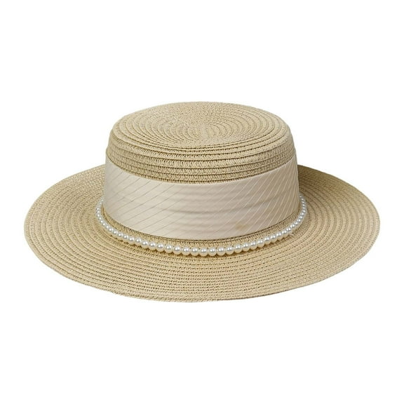 Women's Summer Sun Hat With Pearl And Adjustable Tie For Outdoor Beach Vacation Casual Wear