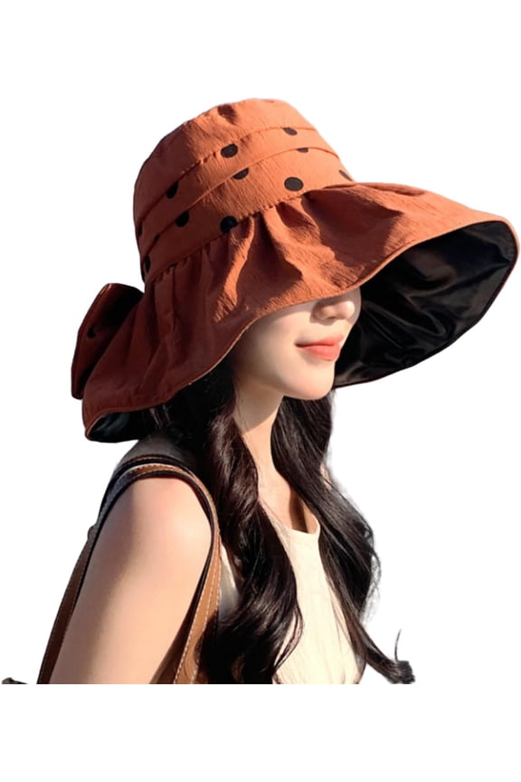 Women's Summer Sun Hat with Polka Dots-Wide Brim UV Protection Foldable Beach Hat,Breathable Travel Hat for Vacation