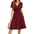 thumbnail image 1 of Women's Summer Sundress Casual Short Sleeve V-Neck Short Party Dress with Pockets, 1 of 5