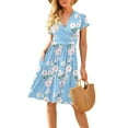 thumbnail image 1 of Women's Summer Sundress Casual Short Sleeve V-Neck Short Party Dress with Pockets, 1 of 5