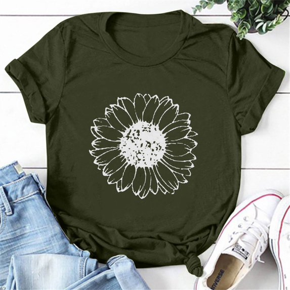Women's Summer Sunflower T Shirt Cute Flower Graphic Loose Tees Crew Neck Short Sleeve Casual Tops
