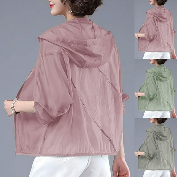 Women's Summer Sunscreen Hoodie Jacket Coat with Pocket Zipper Long Sleeve Casual Fashion Outwear | CSEONE,Pink XL