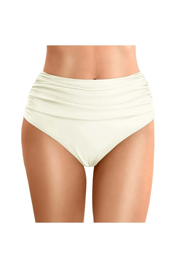 Women's Summer Swim Trunks - Solid Color Waist Pleated Beach Double Layer