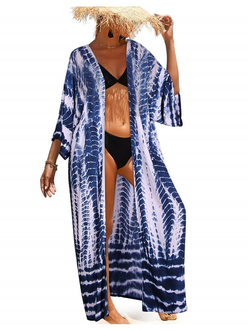 Alsol Lamesa Women's Long Kimono Cover Ups, Tie Dye Floral Print