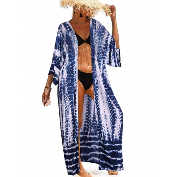 Women's Summer Swimsuit Cover Ups Tie Dye Print Open Front Beach Wear Bikini Bathing Suit Cover Up Plus Size Kimono Kaftan Dress Alsol Lamesa
