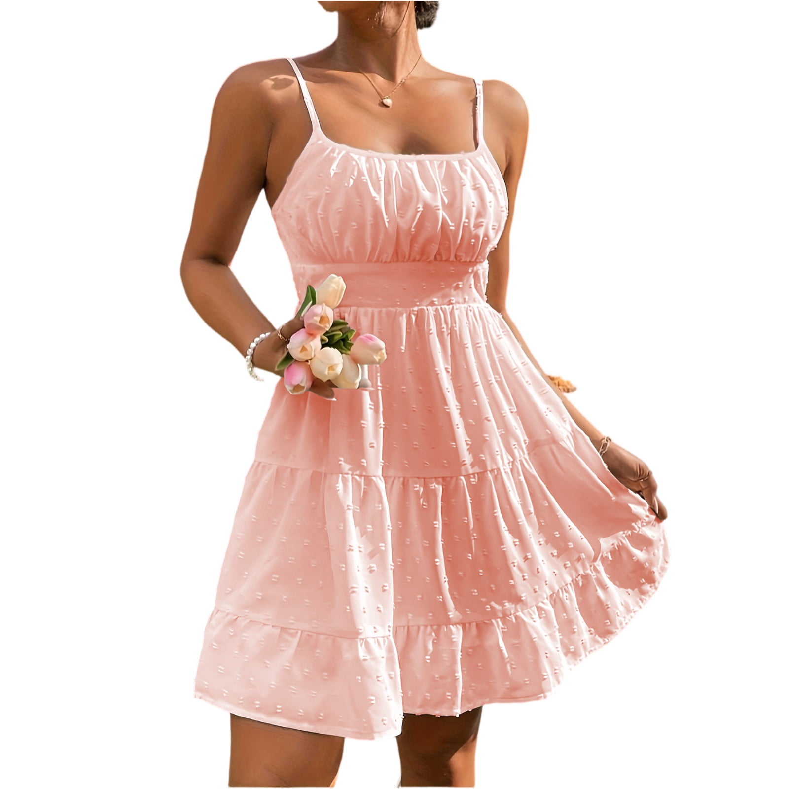 cute sexy dress Women's Summer Swiss Dot Spaghetti Strap Dress, Ruched Bust Smocked Back Mini Dress, Tiered Ruffle Layered Sundress Shoe Size (UK):15 Wardrobe Staples Christmas Costumes: Santa Claus Stylish and lightweight mini