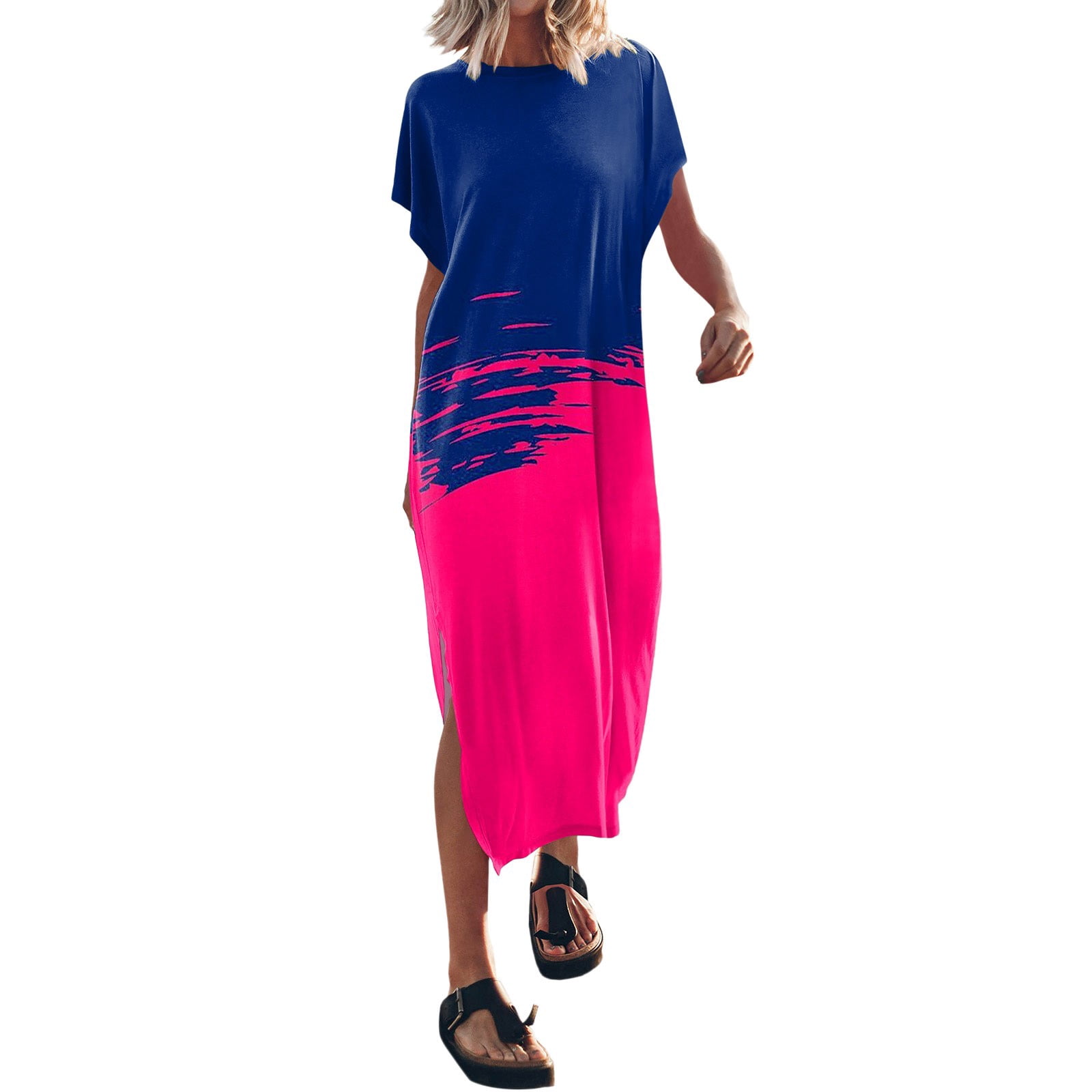 Women's Summer T Shirt Maxi Dress Batwing Sleeve Crewneck Casual Loose