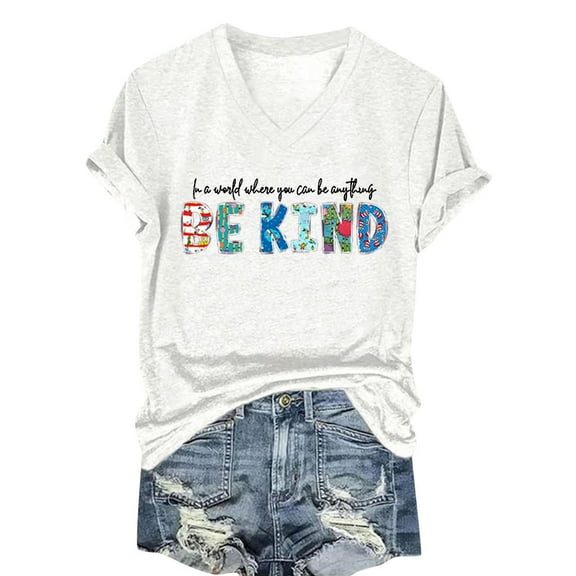 Women's Summer T-Shirts Casual Short Sleeved Shirts Fashion Loose Print Blouses Round Neck Breathable Cotton Pullover Tops 03#White L