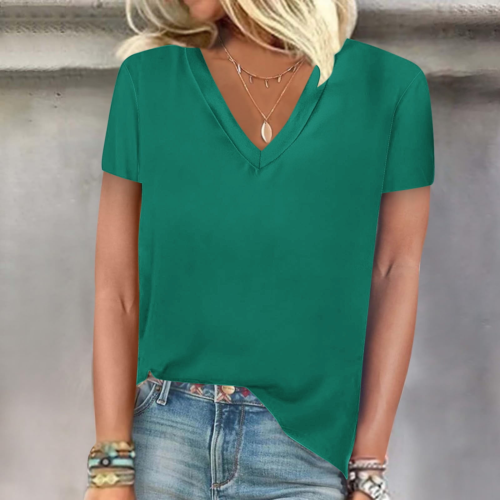 Women's Summer T-Shirts Casual V Neck Short Sleeve Pullover Shirts ...
