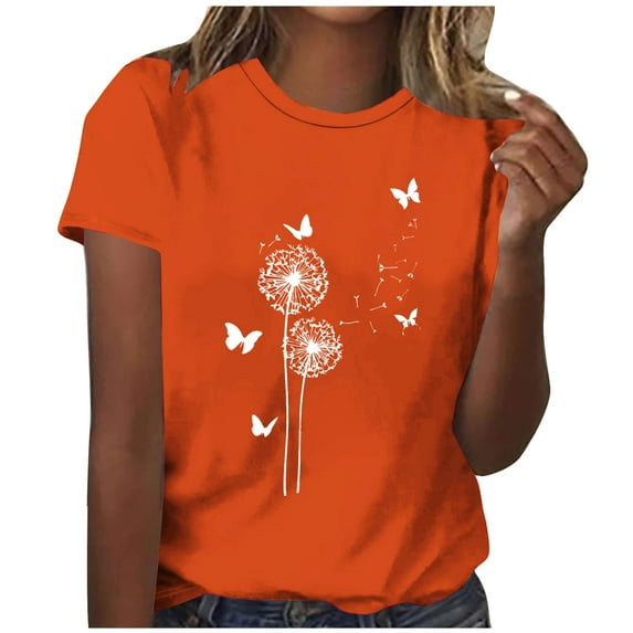 Women's Summer T-Shirts Fashion Casual Floral Printed Blouses Round Neck Short Sleeve Pullover Shirts Top