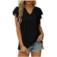 thumbnail image 1 of Women's Summer T Shirts Fashion Casual V-Neck Solid Color Ruffe Short Sleeve Cute Top Blouse Loose Fit Comfy Tee, 1 of 4