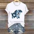 thumbnail image 1 of Women's Summer T-Shirts Fashion Denim Patchwork Printing Short Sleeve Shirts Solid Loose Round Neck Blouses Pullover, 1 of 4