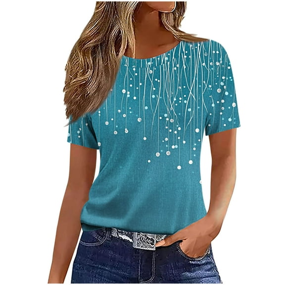 Women's Summer T-Shirts Fashion Printing Shirts Lightweight Crew Neck Short Sleeve Blouses Casual Loose Pullover Tops