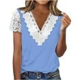 thumbnail image 1 of Women's Summer T-Shirts Lace Patchwork V Neck Casual Loose Fit Short Sleeve Blouse Comfortable Breathable Fashion Top, 1 of 2
